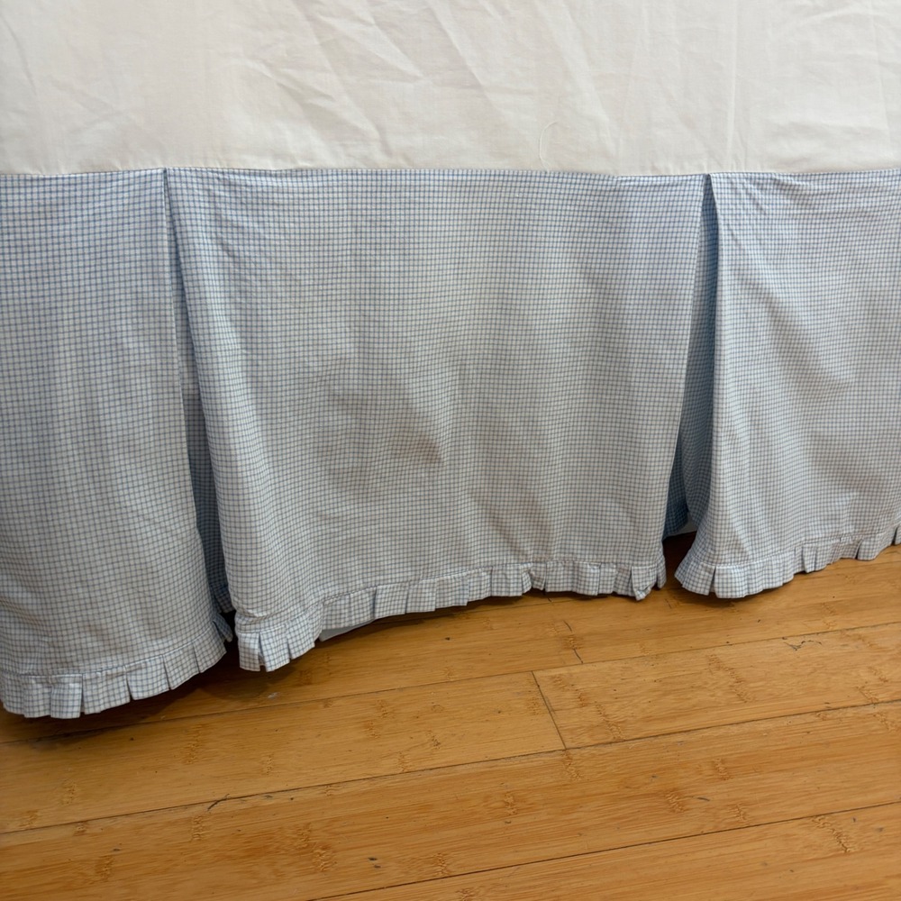 JCPenney Home Collection Blue White Gingham Full Queen Bed Skirt 14 Drop
